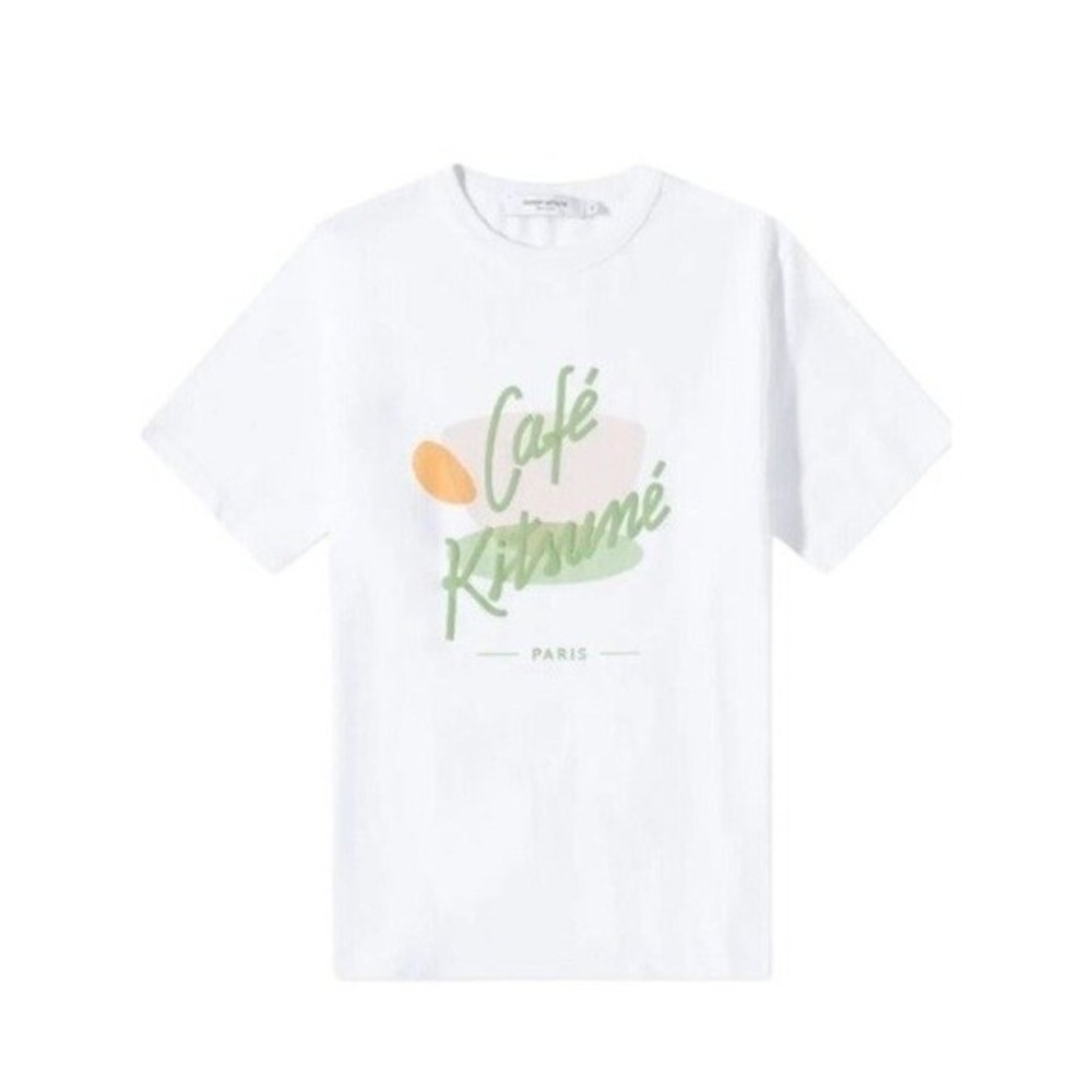 Maison Kitsuné Cafe Kitsuné Graphic Tee White Cotton Knit Crewneck XXL